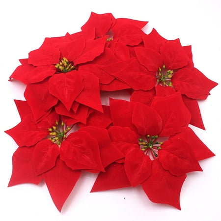 Red Christmas Flower - 50Pcs Artificial Flower Red Poinsettia Christmas Tree Ornaments Festive Winter 8''