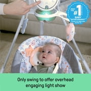 Ingenuity InLighten Baby Swing, 5-Speed, Swivel Infant Seat, Nature Sounds, Lights - Pink, Nally