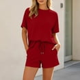 thumbnail image 2 of FRSASU 2 Piece Pajamas Set for Women Short Sleeve Shirt with Shorts Sleepwear Set Comfy Loungewear Pj Sets Wine, 2 of 8
