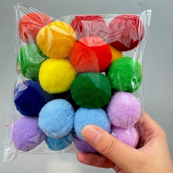100PCS Cat Toy Balls, 1.18 Inch Soft Colorful Felt Pom Poms Individually Wrapped for Indoor Cats Kittens Interactive Self Play