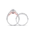 thumbnail image 3 of 14kt Two-tone Gold Round Diamond Flower Bridal Wedding Ring Band Set 3/4 Cttw, 3 of 4