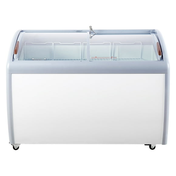 KFFKFF Professional Ice Cream Showcase, 12.8 Cubic Feet Storage Freezer, Portable Transparent Lid Deep Freezer, Dining Establishment Sorbet Serving Cabinet, In White