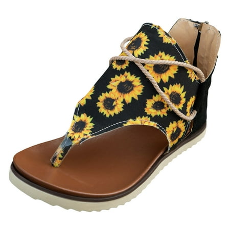 

Gzea Comfy Sandals For Women Women Sandals New Pattern Fashion Flower Print Flip Flop Comfortable And Versatile Summer Back Zipper Shoes Yellow 39