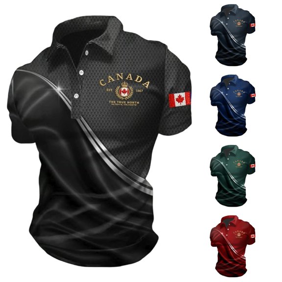 Wxolcjlv Canada Flag Graphic Short Sleeve Polo Shirt For Men Social Occasion Polos