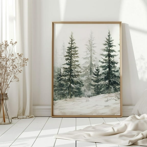 Dopaprint UNFRAMED PAPER POSTER Snowy Evergreen Forest Winter Scene Tranquil Watercolor Style Pine Trees Art Wall Art For Cozy Rustic Cabin Decor Art