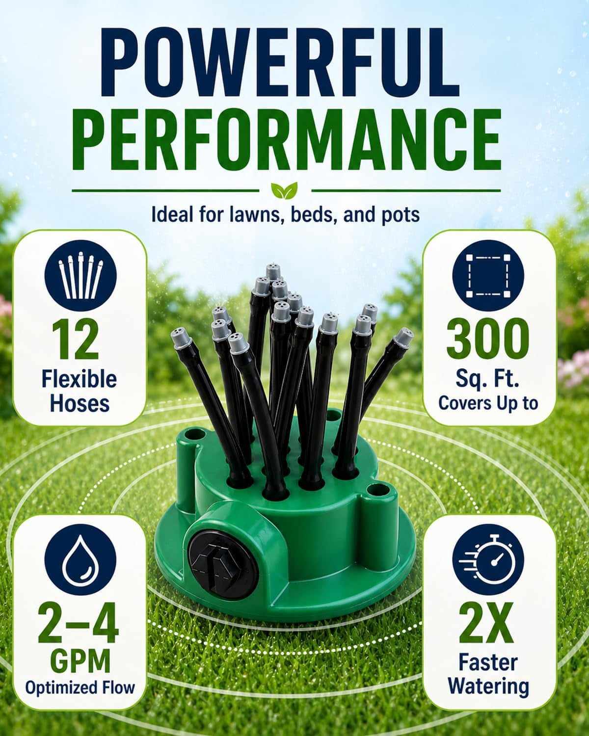 360° Coverage Lawn & Garden Irrigation Sprinkler, 12 Flexible Spray Nozzles for Targeted Watering, Adjustable Lawn Sprinkler with Durable Ground Spike, DIY Irrigation Kit for Yard Flower Bed (2Sets)