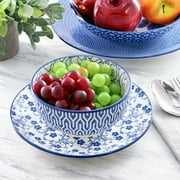 Elama Aurora 16 Piece Assorted Porcelain Double Bowl Dinnerware Set in Blue
