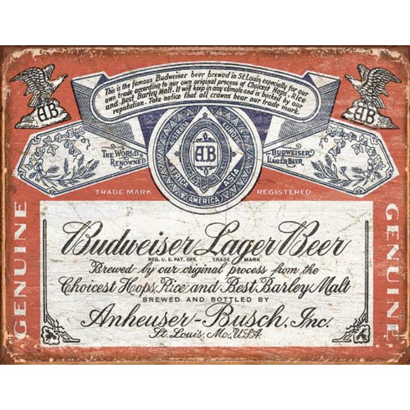 Poster Discount Budweiser Historic Label Distressed Retro Vintage Tin Sign, 16x13