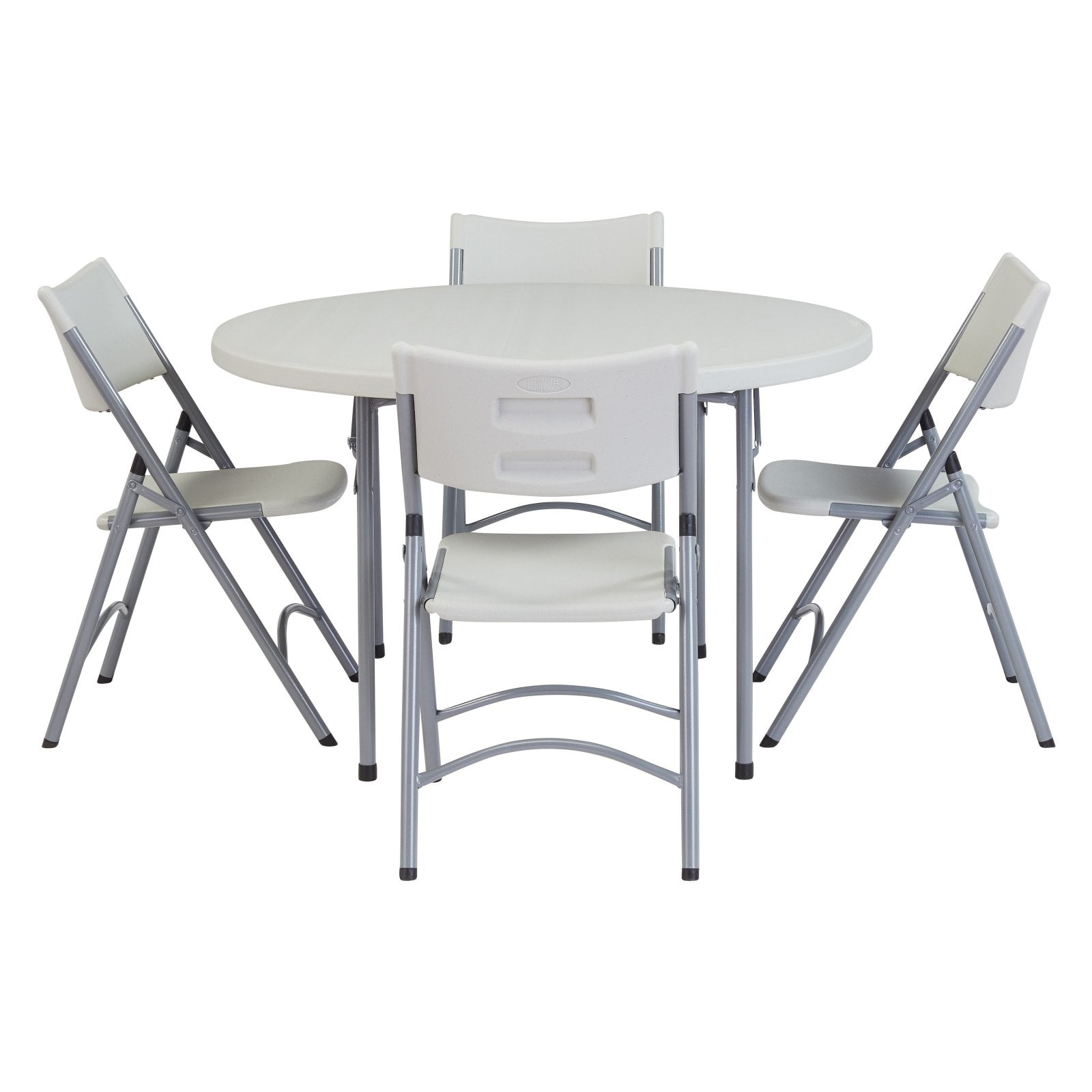 National Public Seating 4 ft. Round Heavy Duty Folding Table and 4 Heavy Duty Plastic Folding