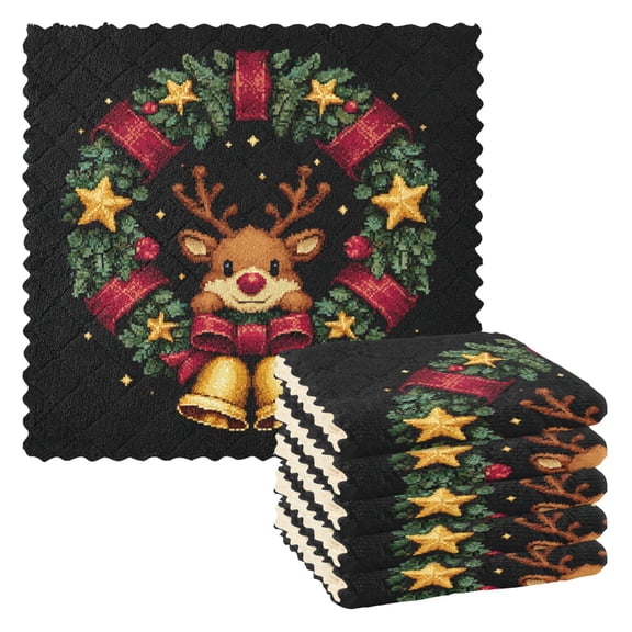 6 Pieces of Kitchen Towels 11x11Inch Kitchen Dish Cloths Kitchen Dish Towels Reuseable Cleaning Cloths Cute Christmas Reindeer