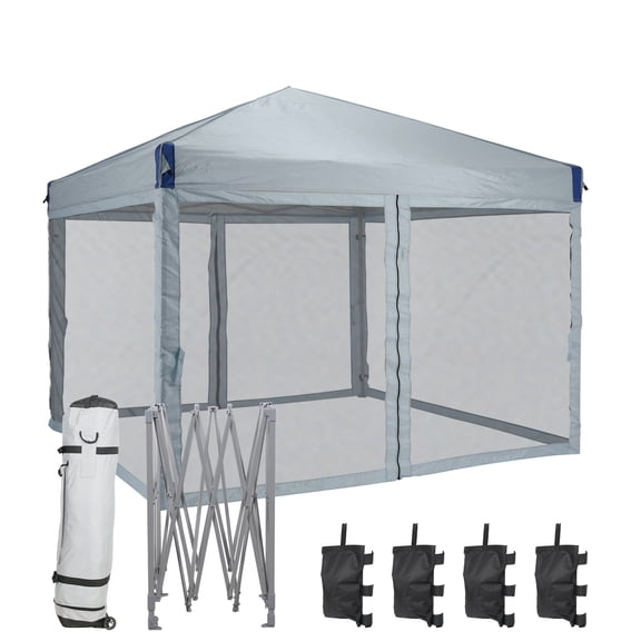 Aoodor 12'x12' Pop Up Canopy with Removable Mesh Sidewalls, Outdoor Portable Instant Shelter Tent-Gray