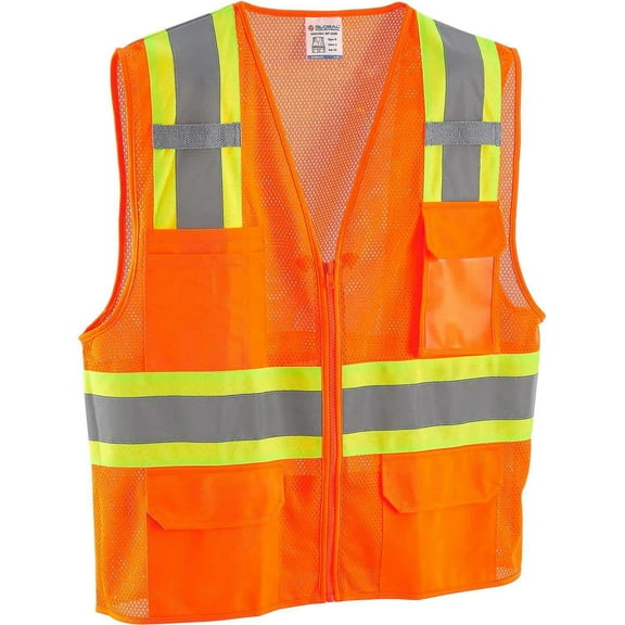 Global Industrial Class 2 Hi-Vis Safety Vest 6 Pockets Two-Tone Mesh Orange 2XL/