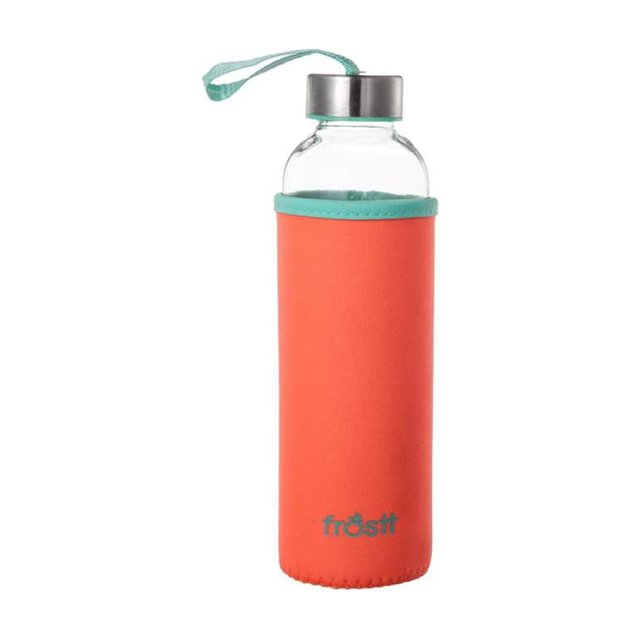 Botella de vidrio KOK Sleeve Frostt 525 ml naranja con tapa
