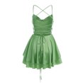 thumbnail image 5 of Women's Sexy Backless Satin Mini Dress Layered Ruffle Hem Tie Back Graduation Dress, 5 of 7