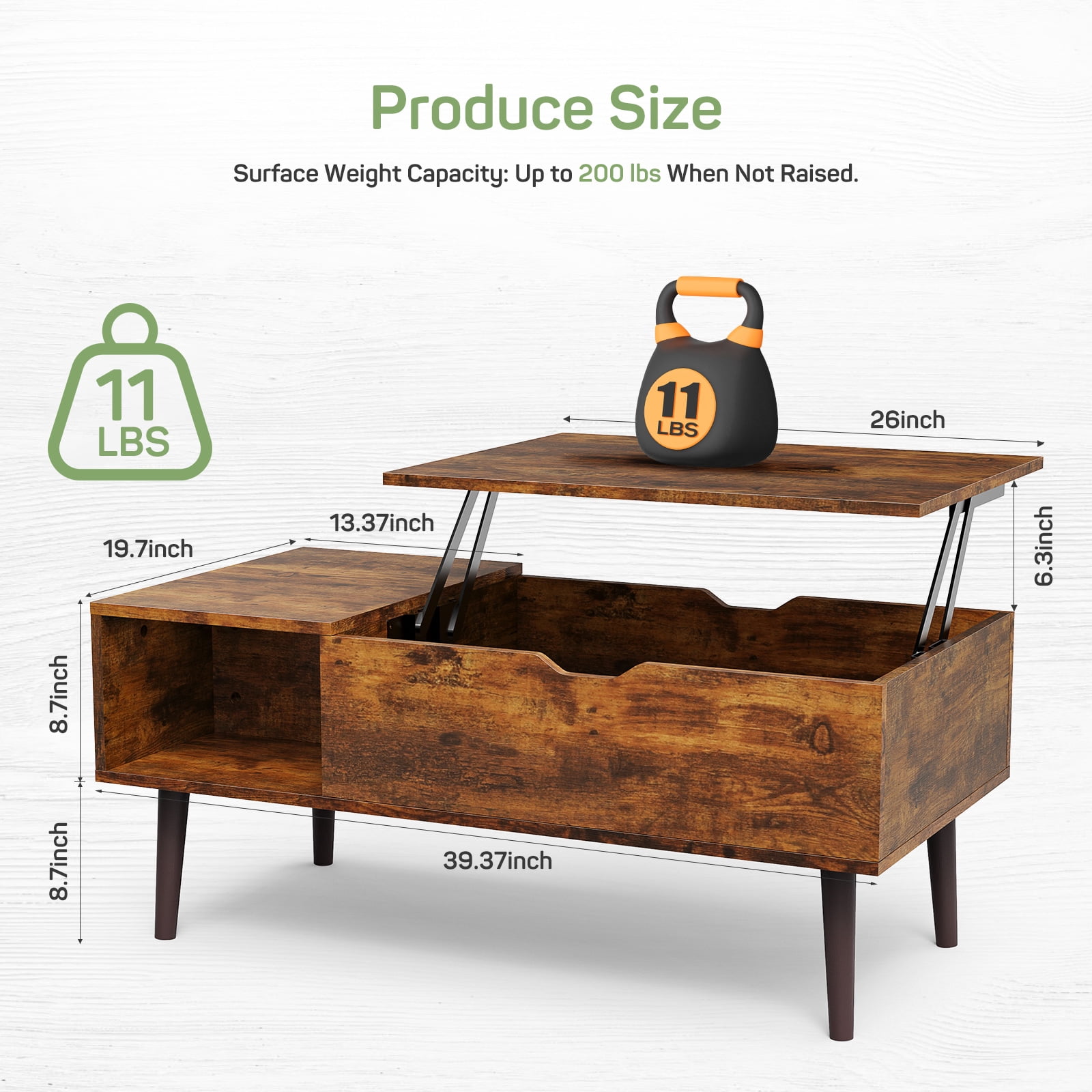 Casabay Lift Top Coffee Tables for Living Room, Small Modern Wooden Center Tables with Storage Shelf and Hidden Compartment