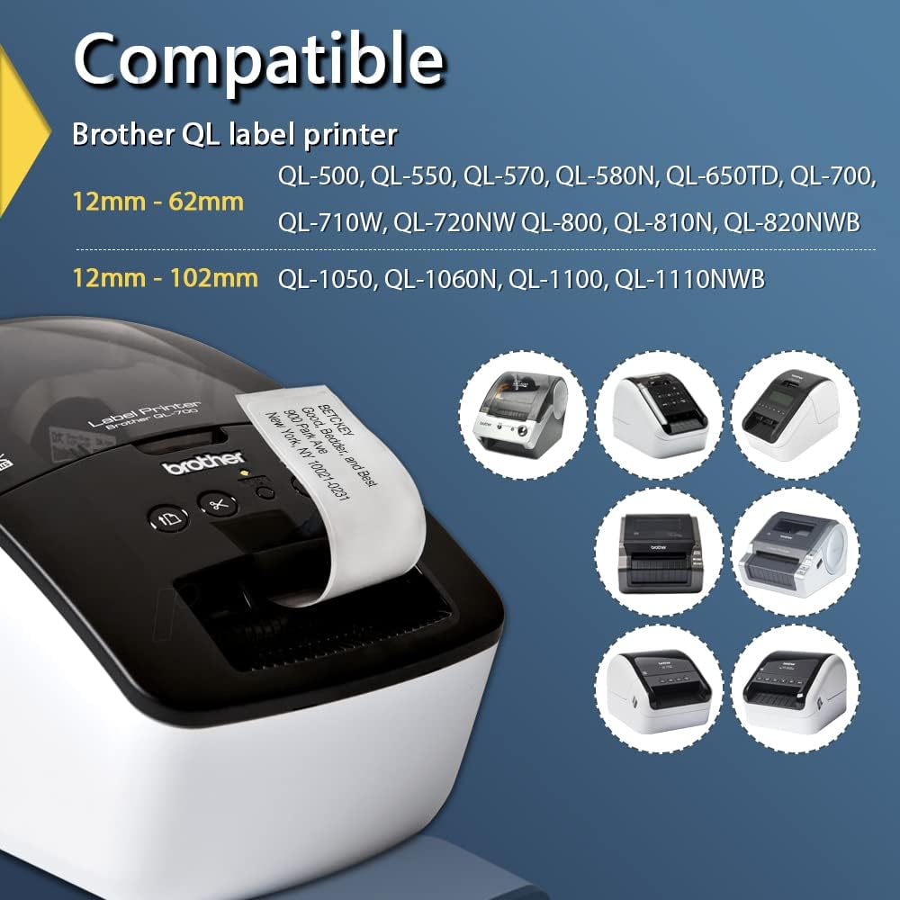Compatible Multi-Purpose Address Labels Replacement for Brother DK-1204 (0.66 in x 2.1 in), Use with Brother QL Label Printers [10 Rolls/4000 Labels]