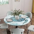 thumbnail image 5 of Teal Turtle Coastal Round Tablecloth for 45-54 Inch Tables,Fitted Table Cover with Elastic Edge,Summer Beach Starfish Nautical Sea Waterproof Outdoor Table Cloth Protector for Patio Garden Dinner, 5 of 9