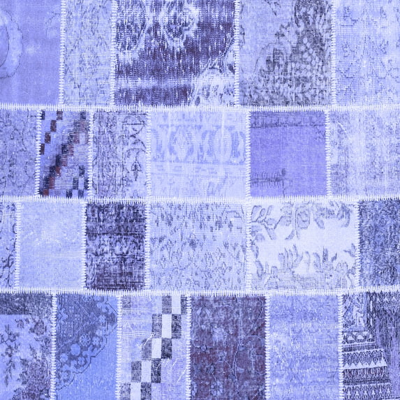 Ahgly Company Machine Washable Indoor Square Patchwork Blue Transitional Area Rugs, 7' Square