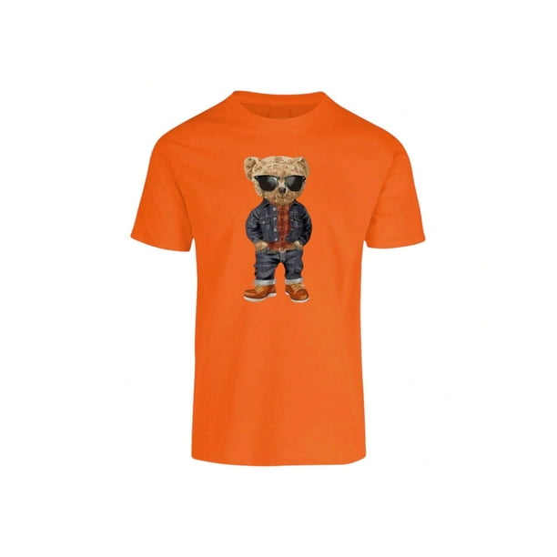 Playera De Oso Fashion Ropa Para Hombre Color Anaranjado Talla Chica Marca Emil SaEs