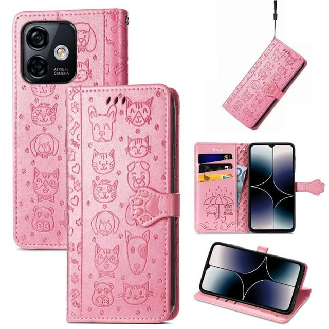 Flip Case for FOXDOCK Ulefone Note 18 Ultra ,Catand Dog Embossed PU Leather Flip Cover with Card Slots,Stand