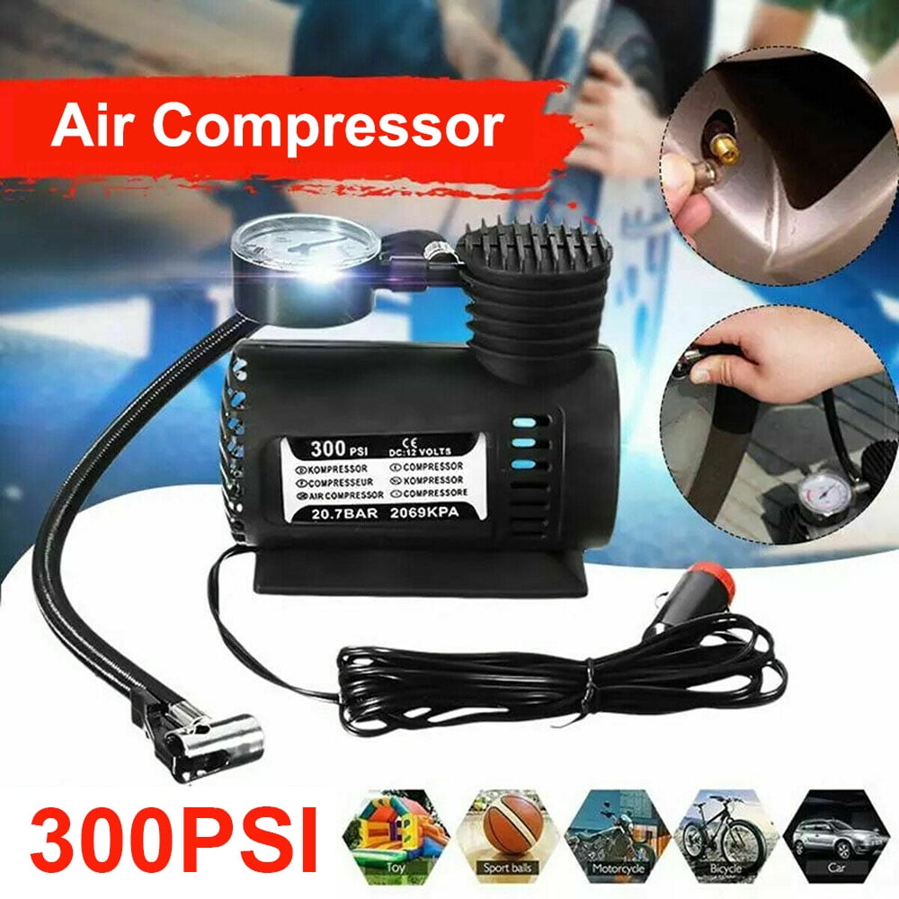 300PSI Air Compressor Portable Pump Auto Car SUV Tire Tyre 12V Volt 2 Adapter 