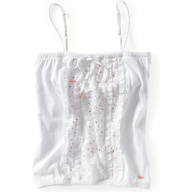 Aeropostale - Camiseta de tirantes para mujer con lentejuelas y cuentas, color blanco, XS