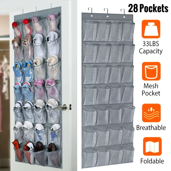 28 Pocket Over Door Shoe Organizer Rack Hanging Storage Holder Hanger Bag Closet