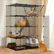 SAEWUD Large Indoor Metal Wire Cat Cage 4-Tier Enclosure with DIY Cat Playpen and Catio Design, Equipped with Hammock, Anti-Slip Bottom, Ideal for 1 - 3 Cats (41"L x 28"W x 55"H)