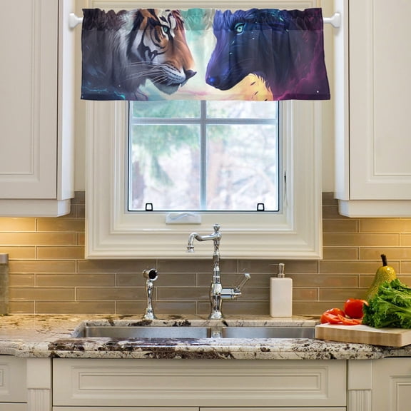 Tiger Wolf Curtain Valances Farmhouse Design Window Treatment Decor Blackout Rod Pocket for Windows Living Room Kitchen 54" x 18"