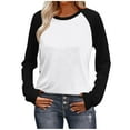 thumbnail image 2 of XUNKUSGA Womens Long Sleeve Shirts Fashion Casual Raglan Sleeve Plaid Women's Tops Trendy Lightweight Loose Tunic Outfits Clothes Classic Crewneck Basic Tees S-9XL White, 2 of 7