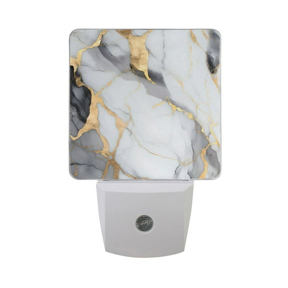 Grey and Gold Marble Night Light LED Dusk to Dawn Auto Sensor Night Lamp Plug-in Nightlight for Bedroom Hallway Kitchen 2 PCs