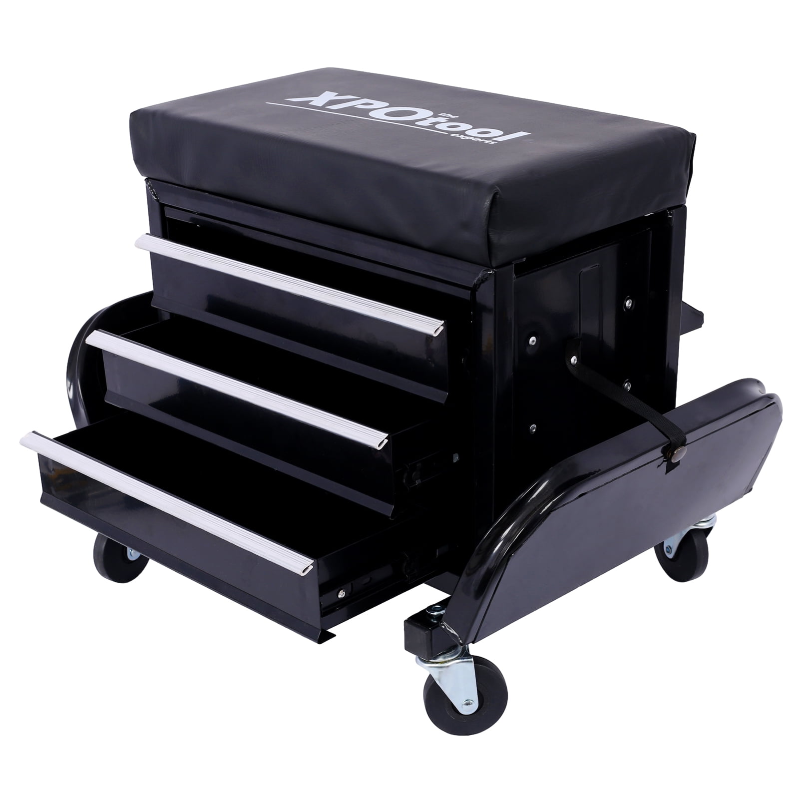 350-Pound Capacity Garage Glider Rolling Tool Chest Seat，Mechanics Roller Seat with 3 Drawers, Rolling Tool Chest Garage Chair, Toolbox on Wheels Mechanics Seat