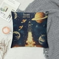 thumbnail image 2 of Qinduosi Cartoon Rocket Pillow Covers Cute Watercolor Planets Starry Galaxy Pillow Cases for Kids Boys Teens Glitter Stars Dreamy Cushion Covers for Bed Couch Chairs Navy Blue White, 2 of 5