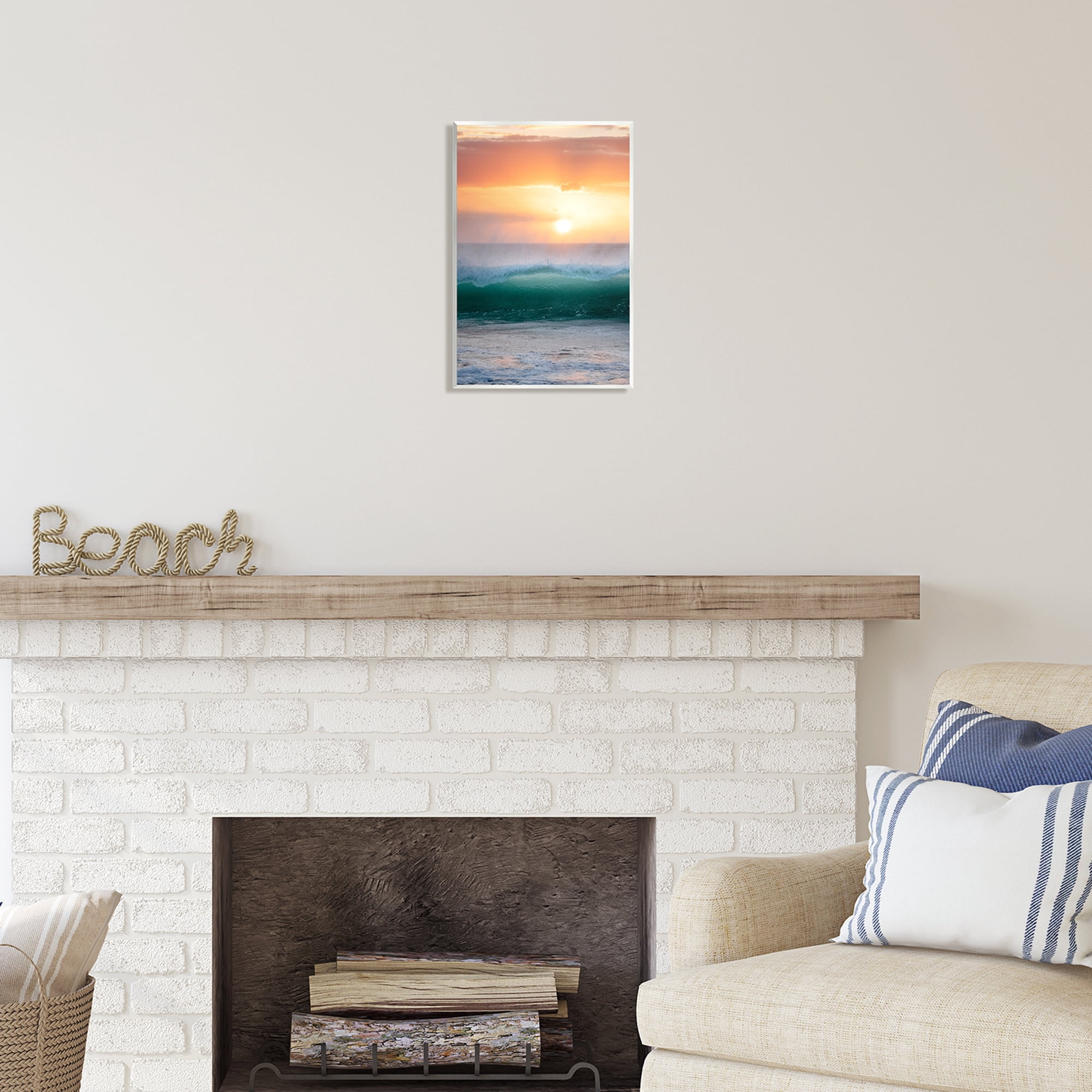 Stupell Industries Orange Sunset Rolling Ocean Waves Coastal Photography Unframed Art Print Wall Art