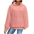 thumbnail image 2 of Yteetum Hoodies for Women Solid Color Loose Jacquard Long Sleeve Sweatshirts Hooded Ladies Casual Fashion Lightweight Comfortable Long Sleeve Pullover Sweatshirt with Pockets Fall, 2 of 7