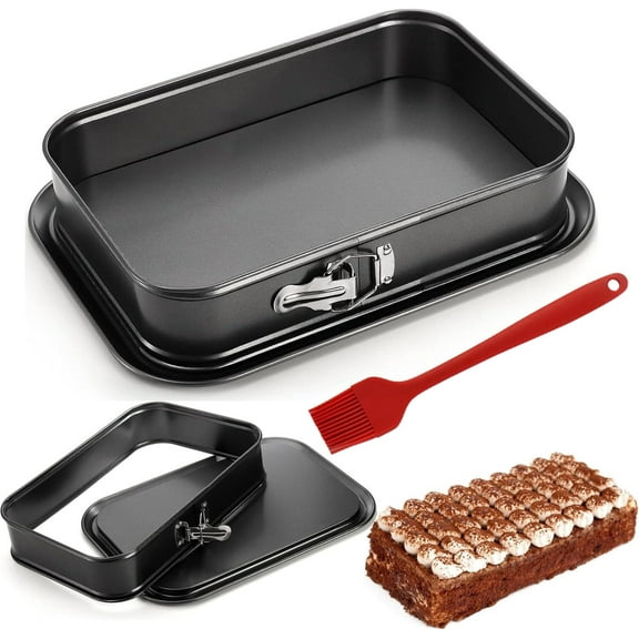 Springform Cake Pan, Dingrich Non-Stick Cheesecake Pan Cake Mould with Oil Brush, Rectangle Cake Baking Pan with Removable Bottom, Ice Cream Cake Bakeware for Home Kitchen DIY (9.45 x 5.51 x 2.56 in)