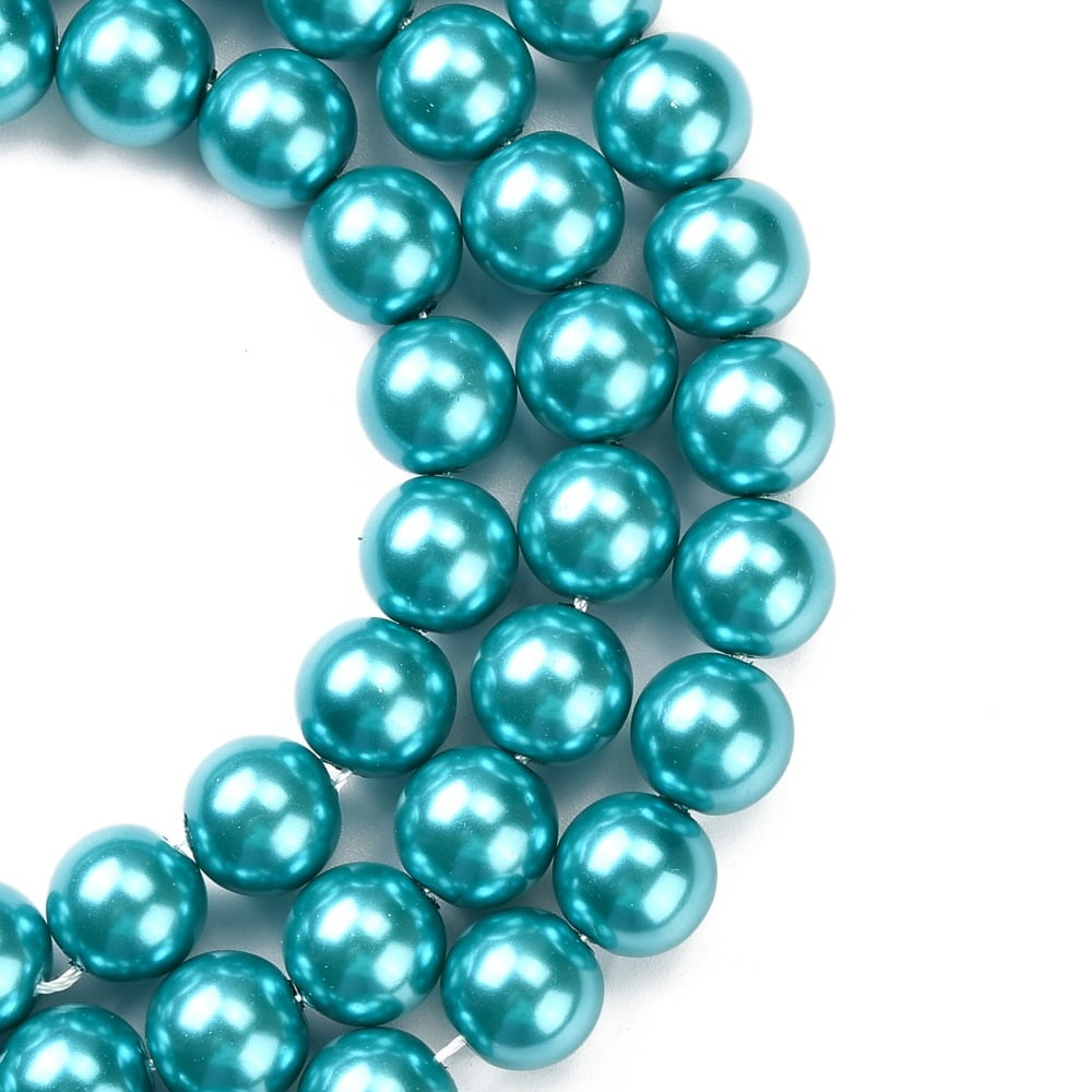 Eco-Friendly Glass Pearl Beads Strands Grade A Round Dyed Cotton Cord Threaded Deep Sky Blue 12mm Hole: 1.2~1.5mm 34pcs/strand 15.7 inch