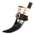 thumbnail image 3 of Mythrojan THE LOYAL SOLDIER - Viking Drinking Horn with Brown Leather holder Authentic Medieval Inspired Viking Wine/Mead Mug – Polished Finish, 3 of 5