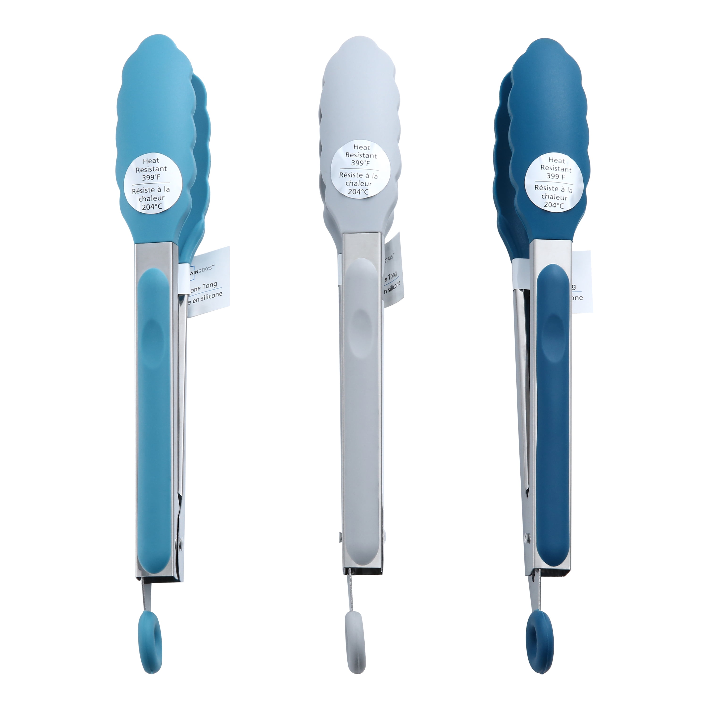 Mainstays 9" Stainless Steel Locking Tongs with Silicone Head, Navy, Grey, or Teal