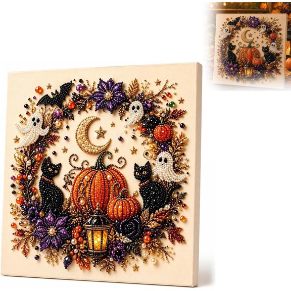 2026 New Halloween Ghost Pearl Art DIY Kit, Spooky Cute 3D Pearl Diamond Painting Crafts Kits, DIY Fall Home Decor Wall Art for Halloween Decorations, Beginner DIY Seasonal Party Halloween Gifts (#E)