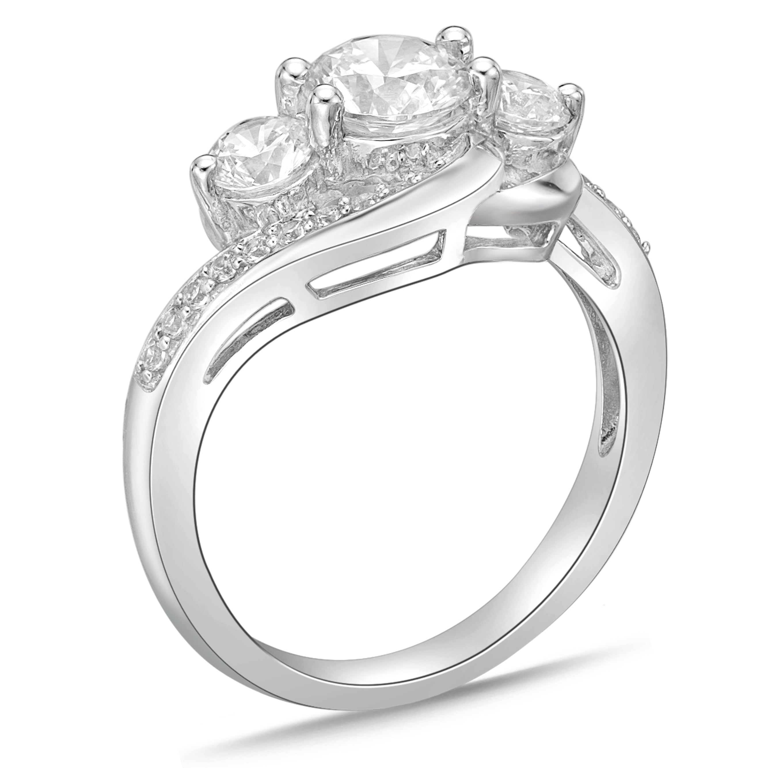 Sterling Silver 3 Stones Round Simulated Diamond Ring
