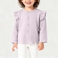 thumbnail image 2 of AHTJRT Crewneck Shirts for Girls Button Down Ruffle Flounce Long Sleeves Tee Tops 2026 Fall Spring Casual Lounge Outdoor Cardigans Purple 2-3 Years, 2 of 8