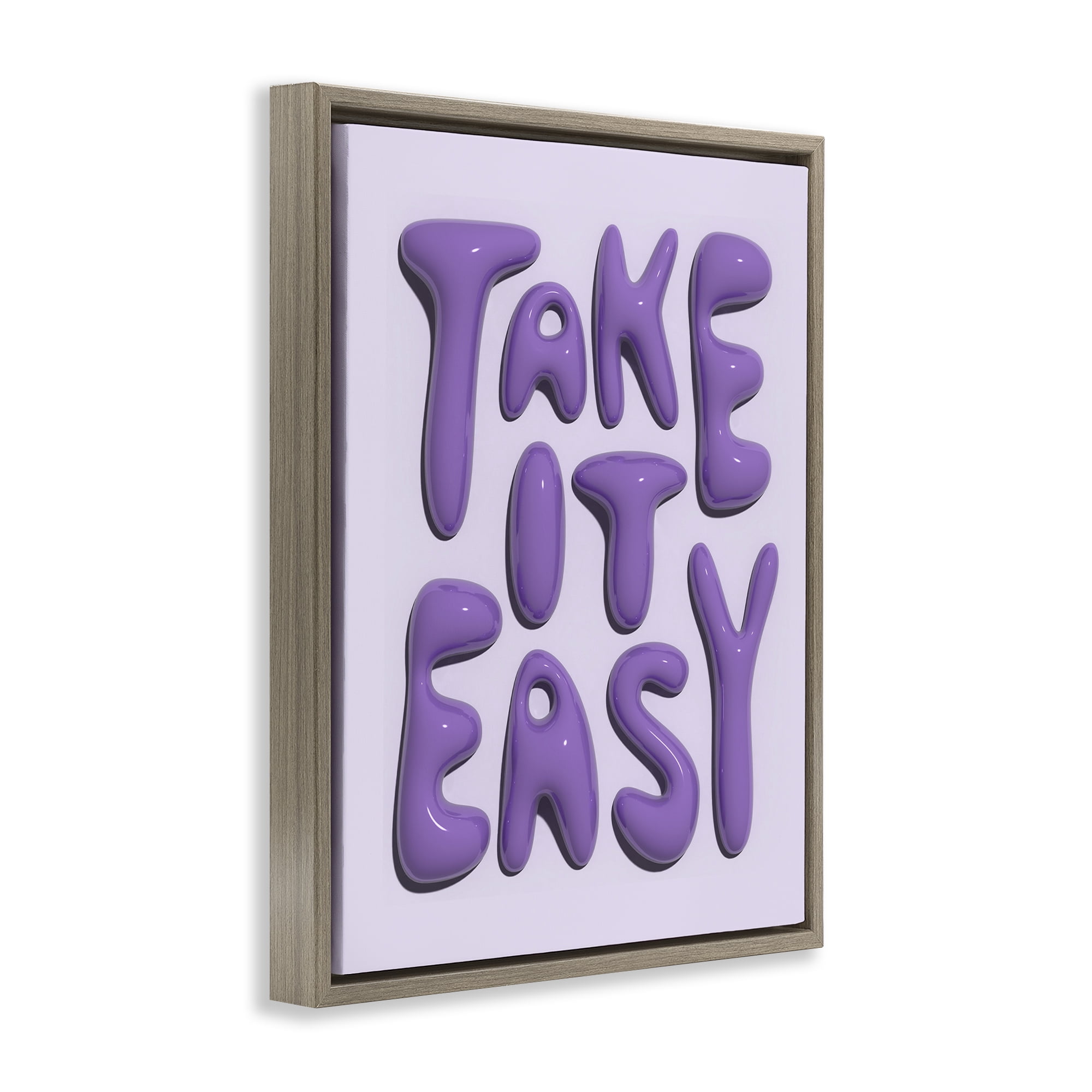 Stupell Industries Take It Easy Letters Text & Numbers Painting Brown Floater Framed Canvas Art Print Wall Art, 17 x 21