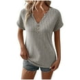 thumbnail image 2 of Txenfivo Shirts for Women Summer Tops Womens Short Sleeve Henley Shirts Ribbed Button Down Casual Tunic Tops Fitted T-Shirts V Neck Knit Ribbed Henley Shirt Tops 2025 Trendy Basic Tunic Tops Tee, 2 of 6
