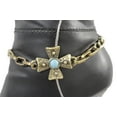 thumbnail image 4 of Women Vintage Gold Boot Chain Anklet Bracelet Heel Shoe Blue Cross Charm, 4 of 9