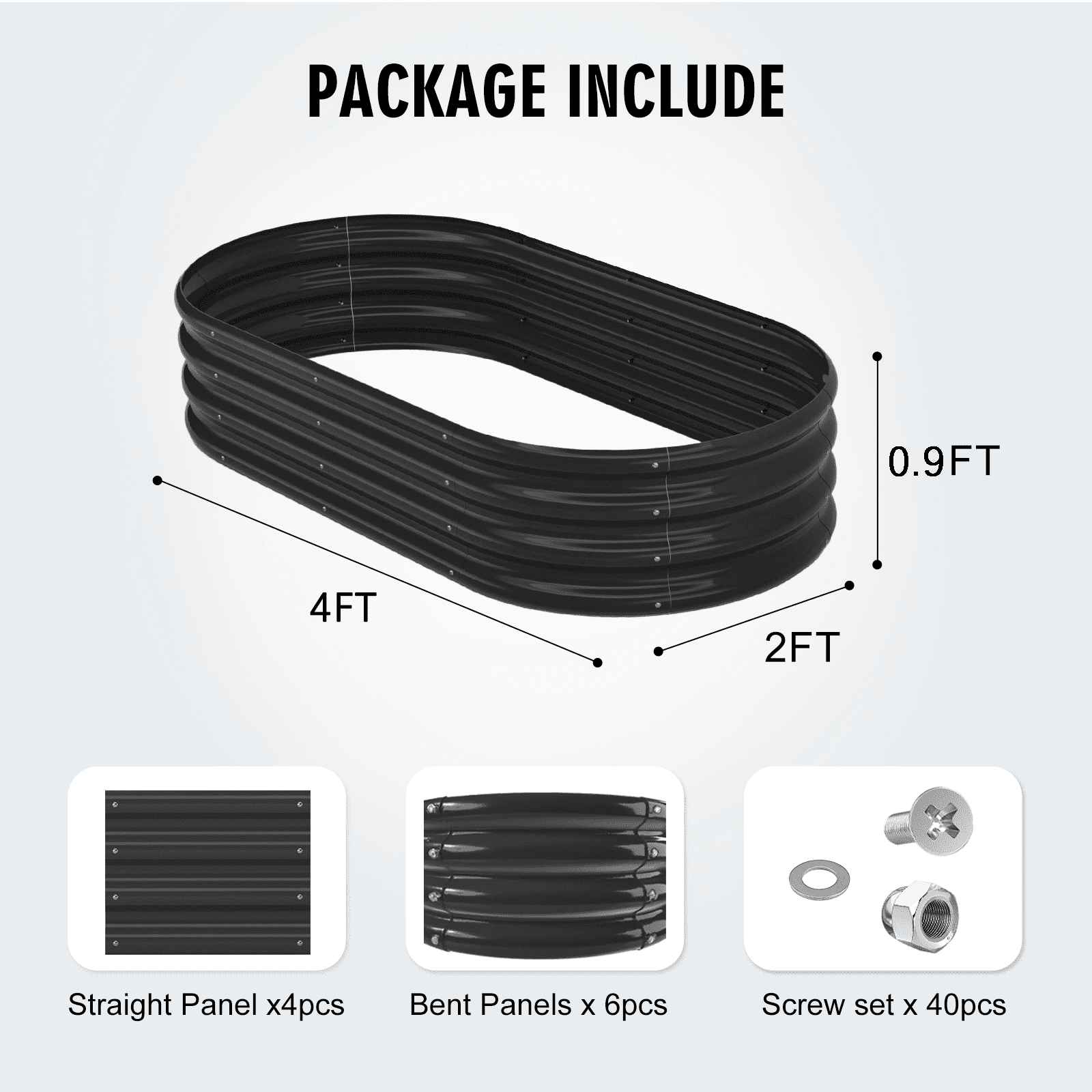 Nana Guard Galvanized Raised Garden Bed Kit, Galvanized Planter Raised Garden Boxes Outdoor, Oval Metal Raised Garden Beds for Vegetables,Black