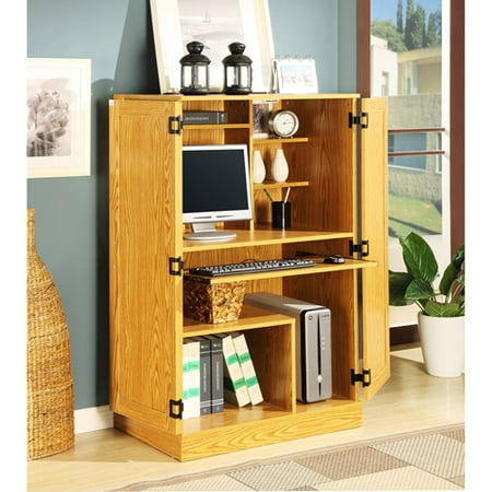 Planet 3 Hideaway Oak Computer Armoire Walmart Com