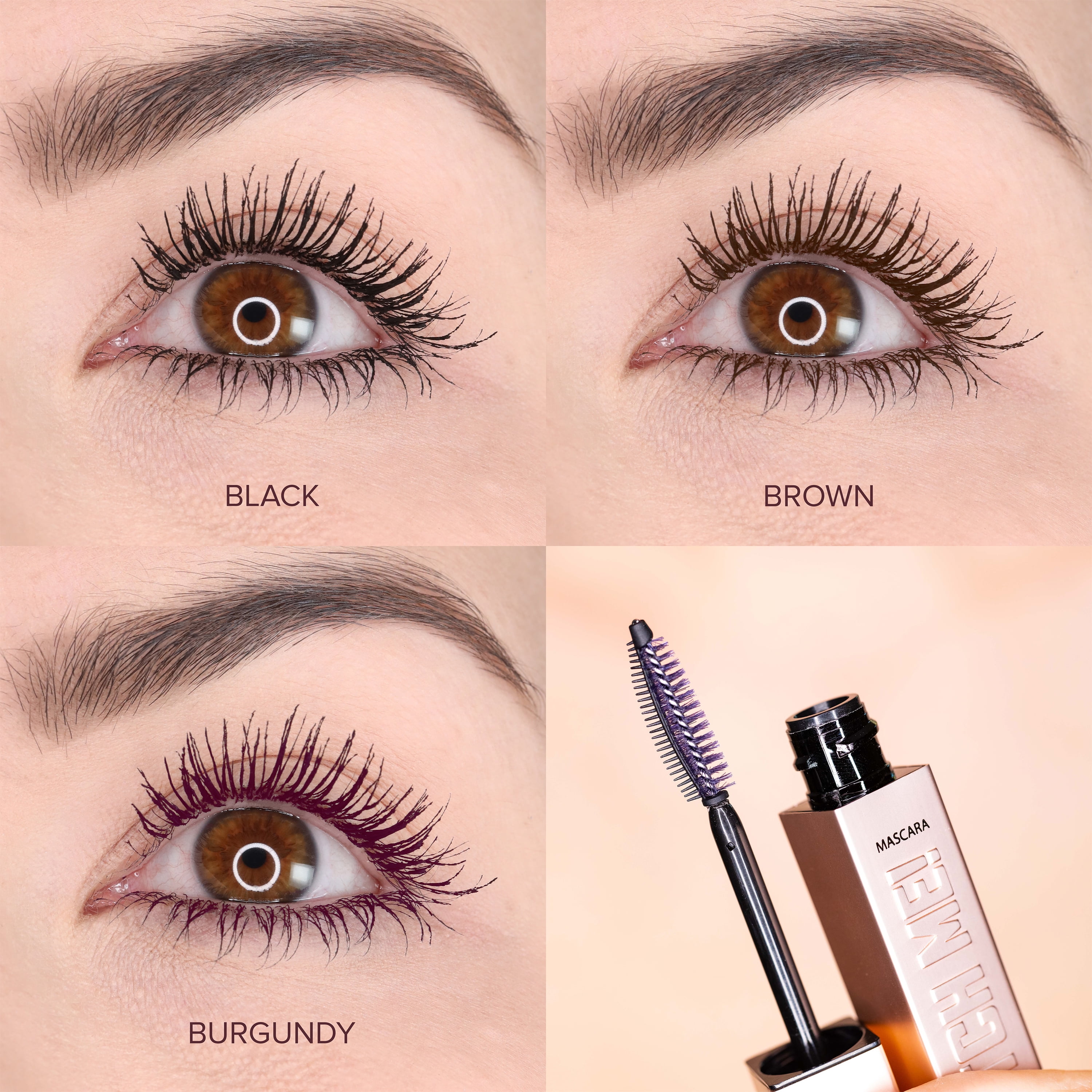 Whats Up Beauty - 3 Watch Me! Volumizing and Lengthening Mascaras (Black, Brown, Burgundy) with Peptide and Vitamin B5