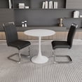 thumbnail image 3 of White Dining Table With 2 Stylish Black Pu Plating Chairs - 31.5" Round Small And Chair Metal Legs, 3 of 6