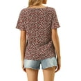 thumbnail image 4 of Allegra K Women's Floral Butterfly Short Sleeve Round Neck Casual Blouse Tops, 4 of 7